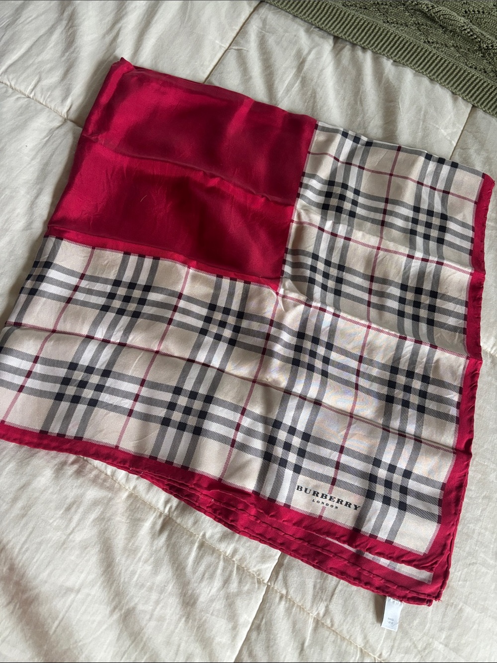 Burberry Silk Scarf in Red and Beige Check